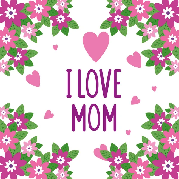 Boldog anya napi kártya keret virágok dekoráció — Stock Vector