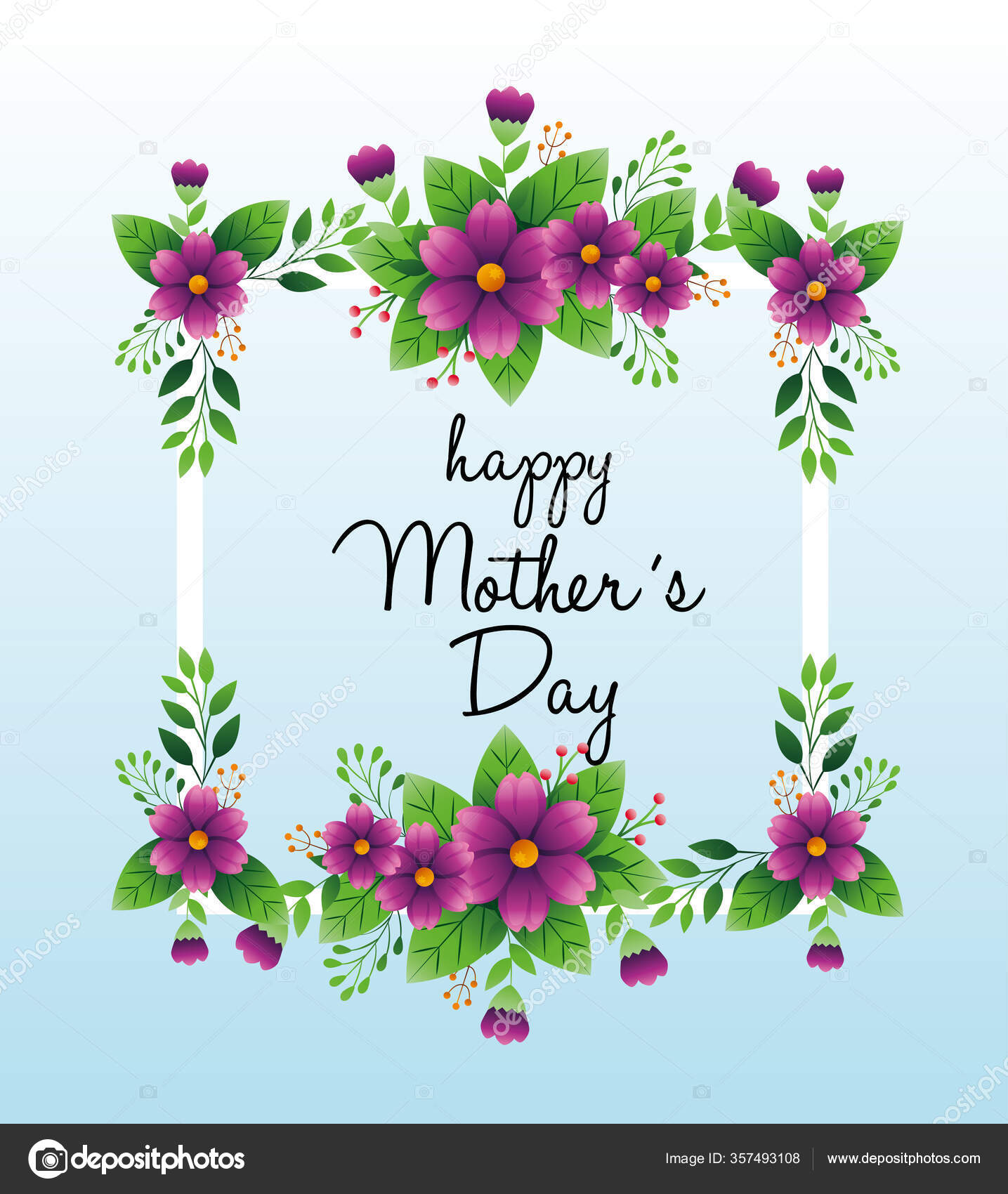네모난 틀 과꽃 장식 이 있는 행복 한 어머니 날 카드 스톡 벡터 - ©yupiramos 357493108, image size:1435x1700