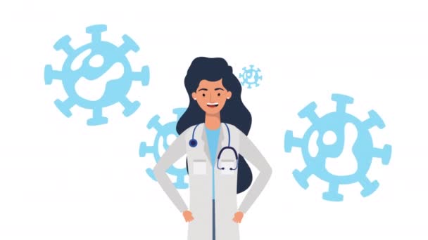 Kvinnlig läkare med covid19 partiklar — Stockvideo