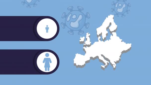 Delar19 partiklar med Europakarta och statistik — Stockvideo