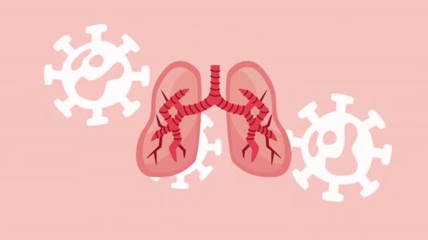 Pulmones humanos con partículas covid19 — Vídeo de stock