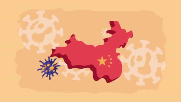 China map with covid19 particles — Stock Video