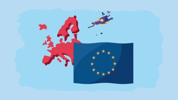 Σωματίδια covid19 με χάρτη της Ευρώπης και σημαία — Αρχείο Βίντεο