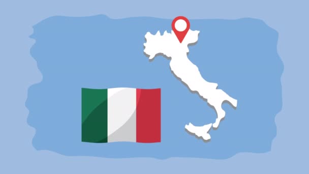 Partícula covid19 con mapa italiano y bandera — Vídeo de stock