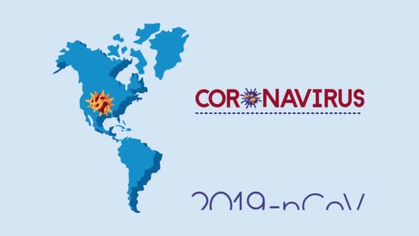 Covid19 deeltjes in Amerikaanse continent kaart — Stockvideo
