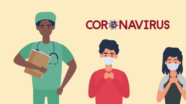 Arzt mit Covid19 Patienten Charaktere — Stockvideo