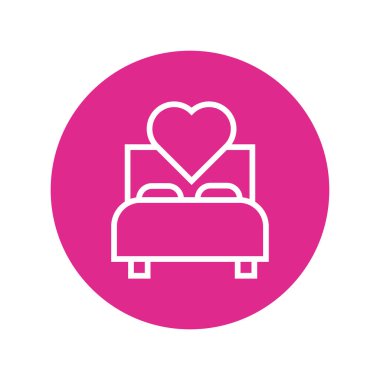 Mutlu sevgililer günü kalbi yatak bloğunda ve çizgi stilinde