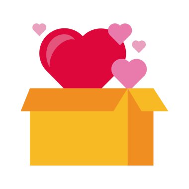 Mutlu sevgililer günü kalpleri düz bir kutuda