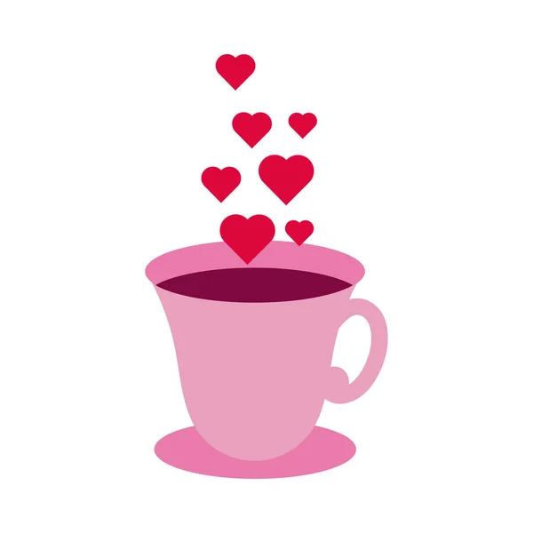 Feliz día de San Valentín taza de café con estilo de línea de corazón — Archivo Imágenes Vectoriales