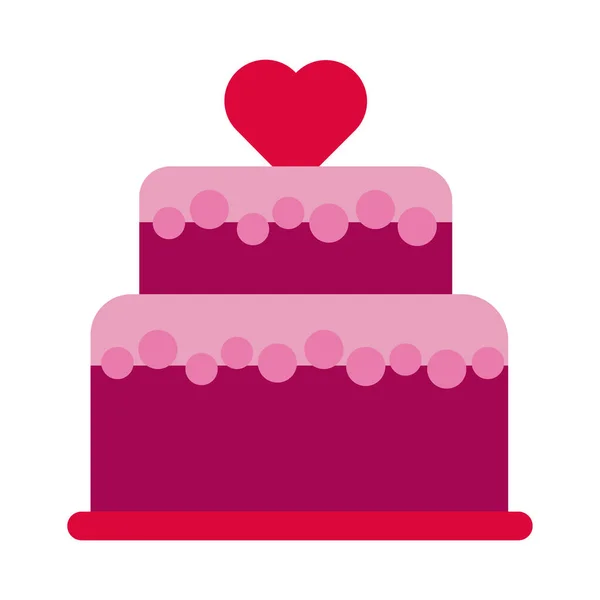 Feliz dia dos namorados bolo doce com coração de estilo plano — Vetor de Stock