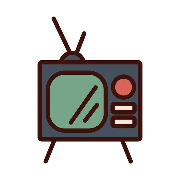 Linha de tv velha e ícone de estilo de preenchimento — Vetor de Stock