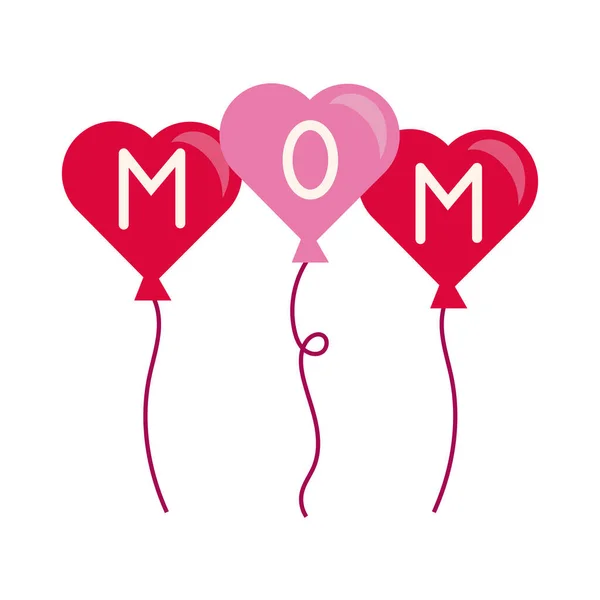 Μητέρα ημέρα καρδιές μπαλόνια ήλιο επίπεδη στυλ εικονίδιο — Διανυσματικό Αρχείο