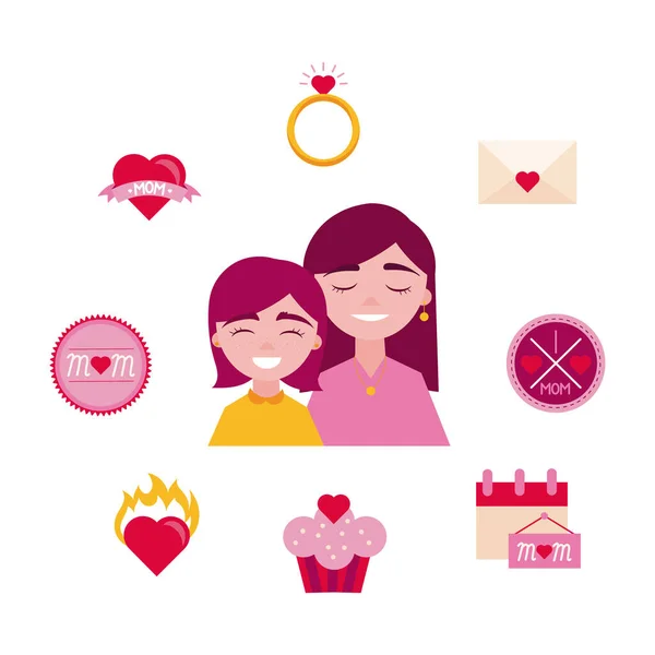 Bundle of mothers day icons — Stock Vector