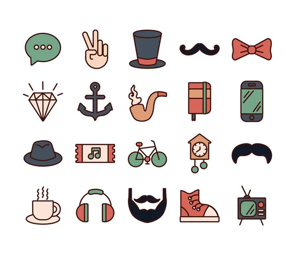 Bundle of hipster style set icons — Stok Vektör