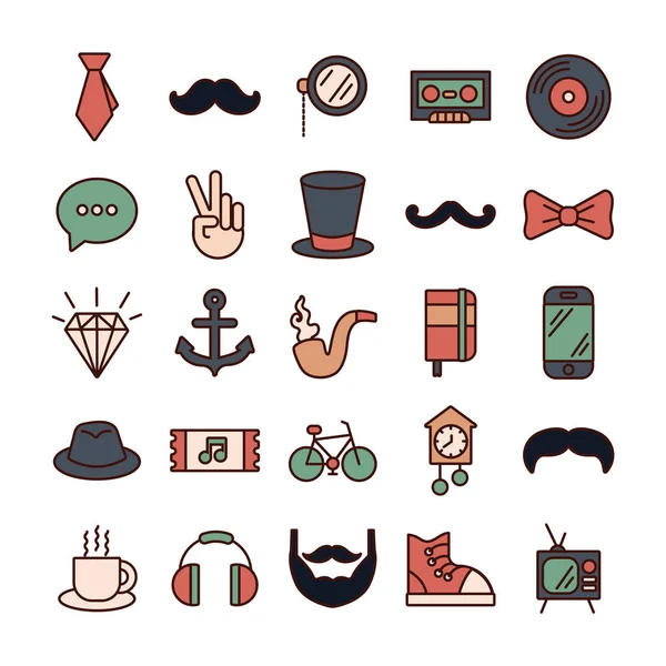 Bundle of hipster style set icons — Stock vektor