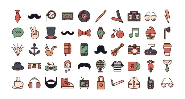 Bundle of hipster style set icons — Stockový vektor