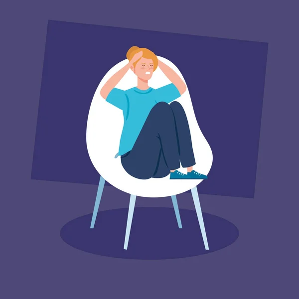 Kvinna sitter i stol med stress attack — Stock vektor