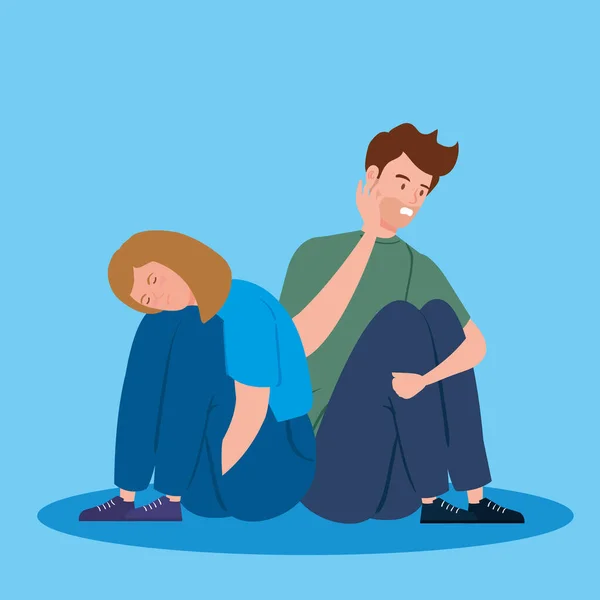 Couple assis avec crise de stress — Image vectorielle