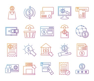 Ödeme paketleri çevrimiçi set simgeleri