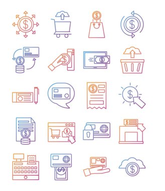 Ödeme paketleri çevrimiçi set simgeleri