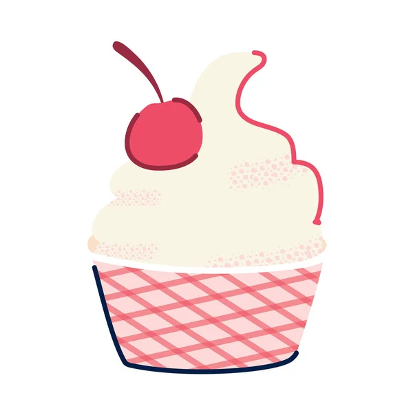 Heerlijke cupcake met kers pictogram — Stockvector