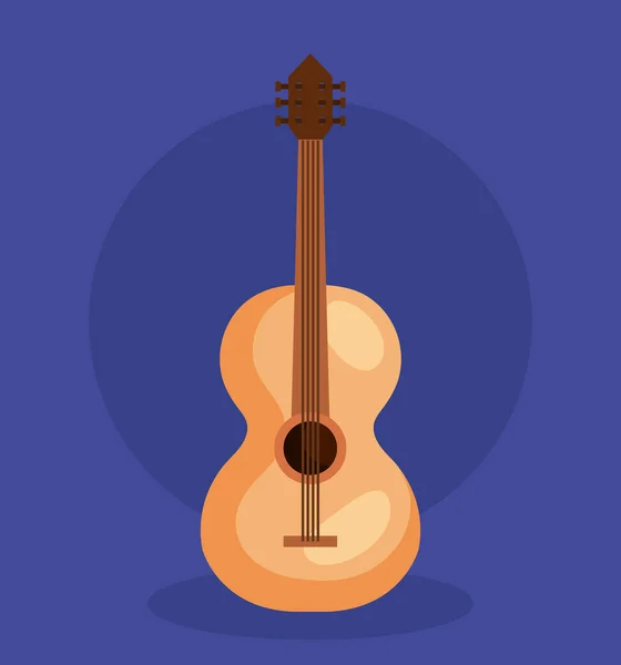 Instrumento de guitarra musical en fondo azul — Vector de stock