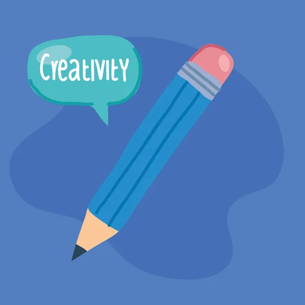 Bleistift kreativ mit Sprechblase auf blauem Hintergrund — Stockvektor