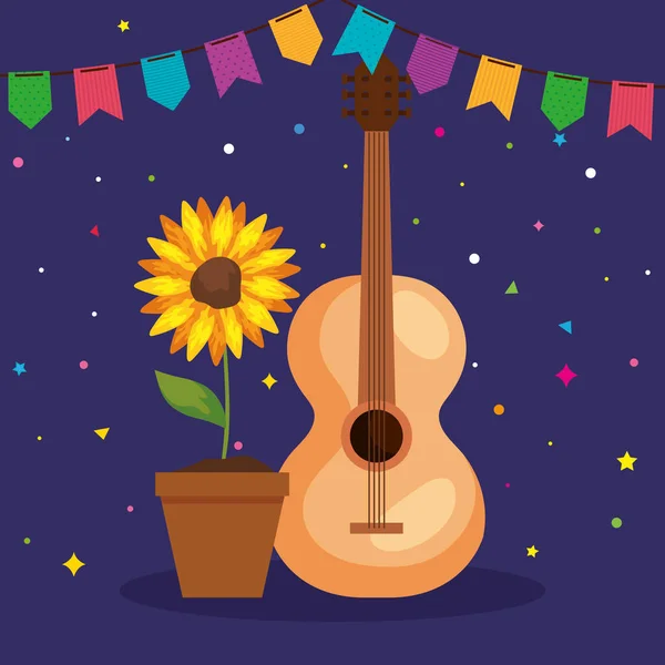Festa junina poster with guitar and sunflower — Stock Vector