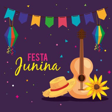 geleneksel gitar ve simgelerle festa junina posteri