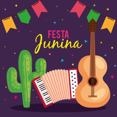 geleneksel gitar ve simgelerle festa junina posteri