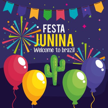 Festa Junina posteri kaktüs ve dekorasyonla