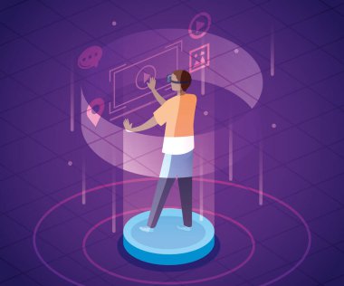 Gerçeklik gözlüklü ve simgeli bir adam.