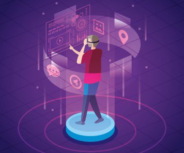 Gerçeklik gözlüklü ve simgeli bir adam.