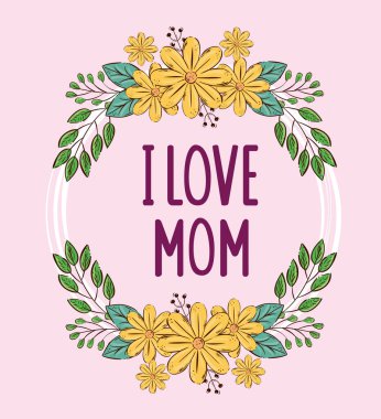 Çiçek dekorasyonu çerçeveli mutlu Anneler Günü kartı