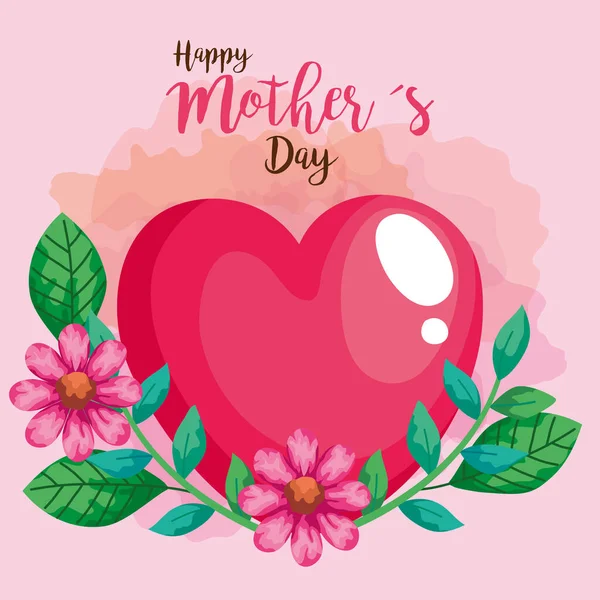 Happy mother day card with heart and flowers decoration — Stock Vector