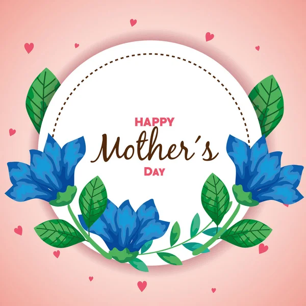 Tarjeta feliz día de la madre y marco circular con decoración de flores — Archivo Imágenes Vectoriales