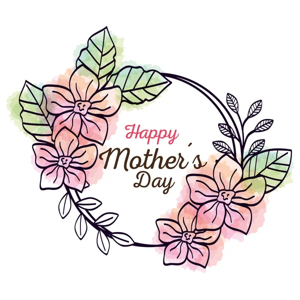 Felice carta giorno della mamma e cornice circolare con decorazione di fiori — Vettoriale Stock