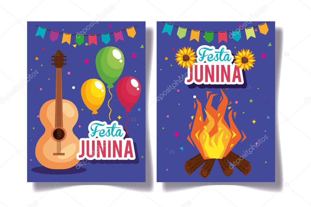 set poster of festa junina with decoration