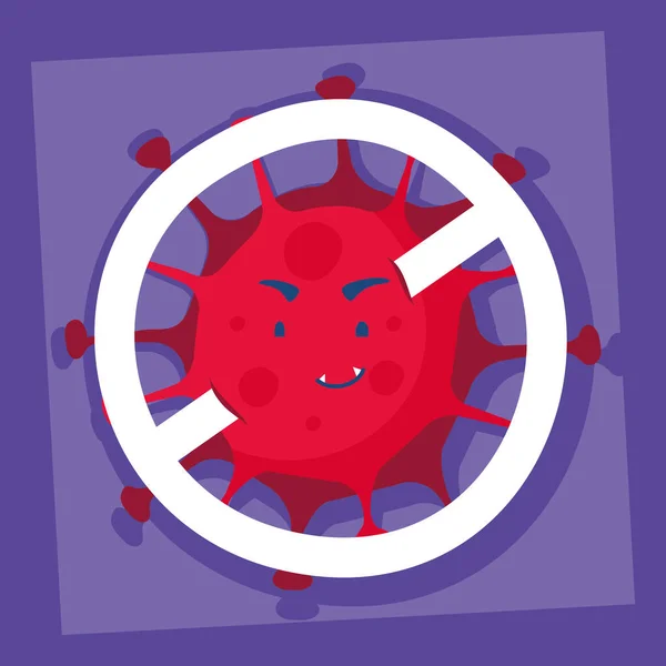 Partícula de virus con el símbolo negado carácter cómico — Vector de stock