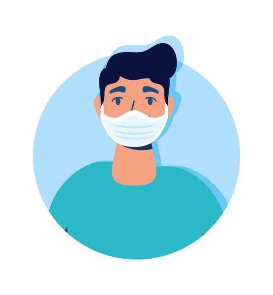 Hombre usando el carácter de máscara facial — Vector de stock