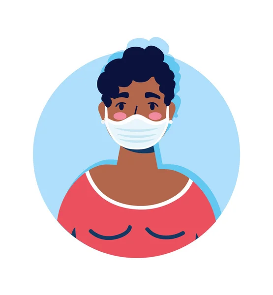 Afro mujer usando la máscara facial carácter — Vector de stock