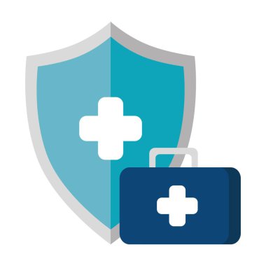 Kalkan izole edilmiş simgesi olan ilk yardım çantası