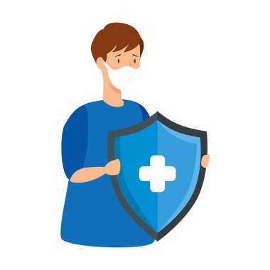 Solunum ve kalkan koruması olan bir adam.