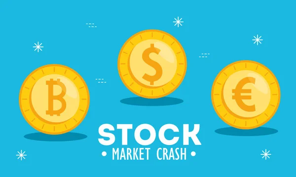 Caída del mercado de valores con monedas de dinero — Vector de stock
