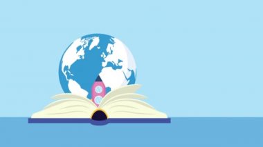 Afro küçük kız ve gezegenle kitap günü kutlaması