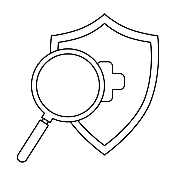 Lupa con escudo aislado icono — Vector de stock