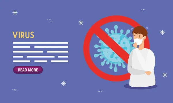 Coronavirus 2019 ncov in segno proibito con l'uomo malato — Vettoriale Stock