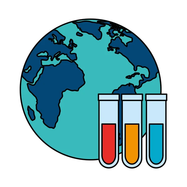 Mondo pianeta terra con tubi prova isolata icona — Vettoriale Stock