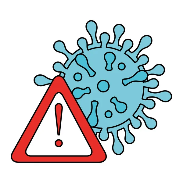 Virus de partículas covid 19 con señal de alerta — Vector de stock