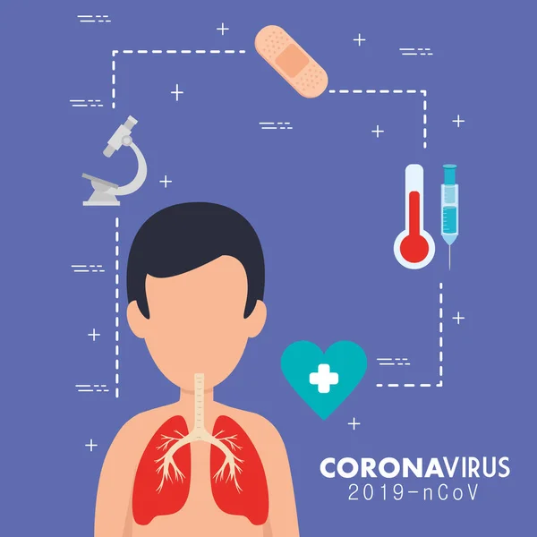 Póster ncov coronavirus 2019 con avatar e iconos médicos — Archivo Imágenes Vectoriales